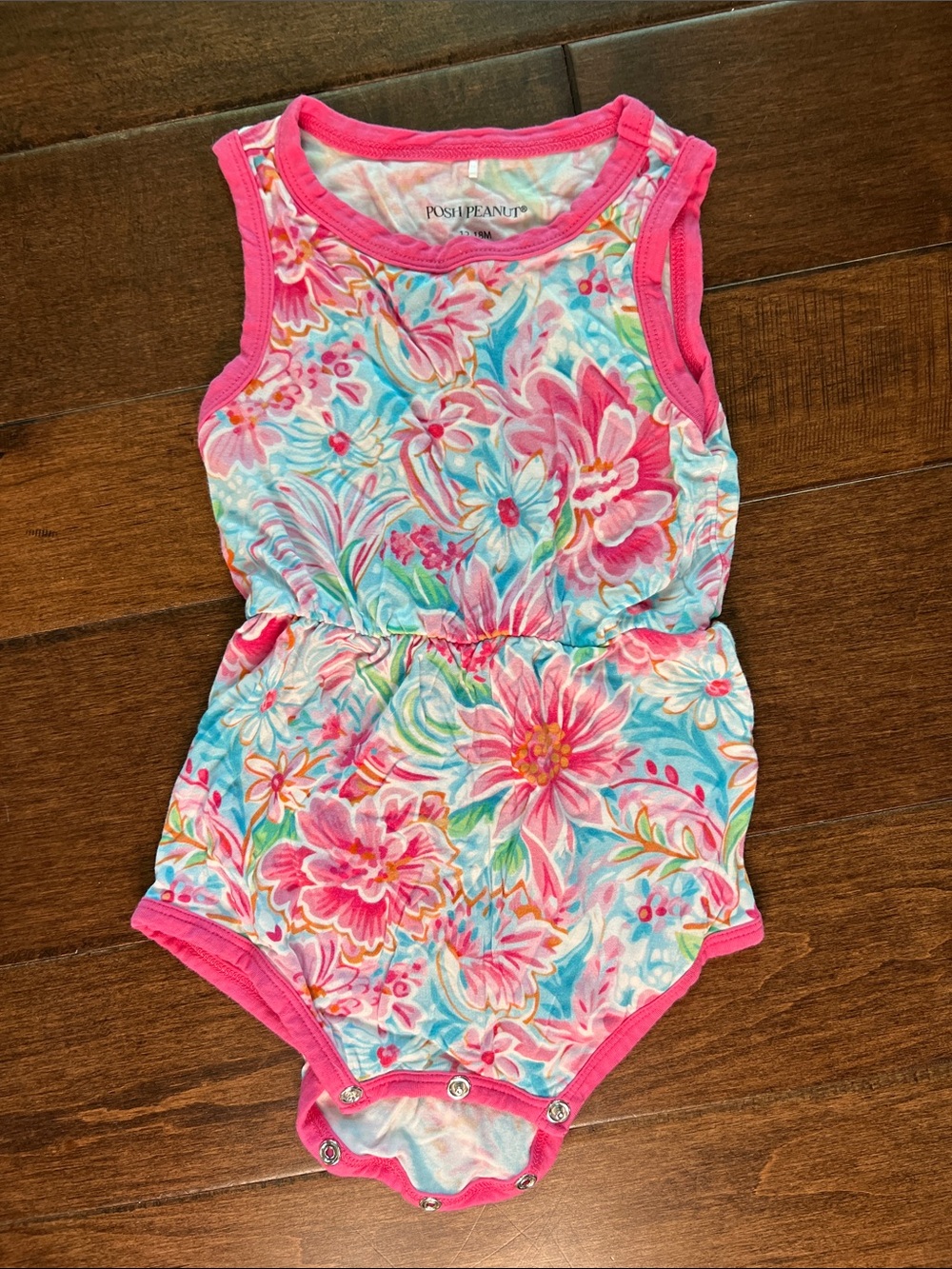 Posh Peanut Pink & Aqua Floral Sleeveless Romper